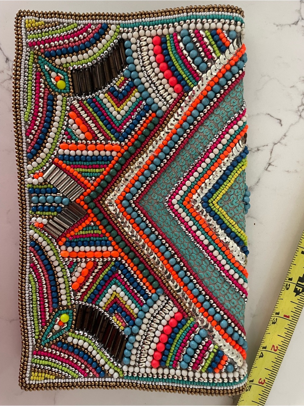 BCBGeneration Multicolor Beaded Chevron Clutch
